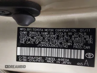 2011 Toyota Prius I with VIN JTDKN3DU0B0272740, listed as a IAAI auction lot 41212915 with 105,587 mi miles and . Bid and sale history available at DreamBid. Image 9.
