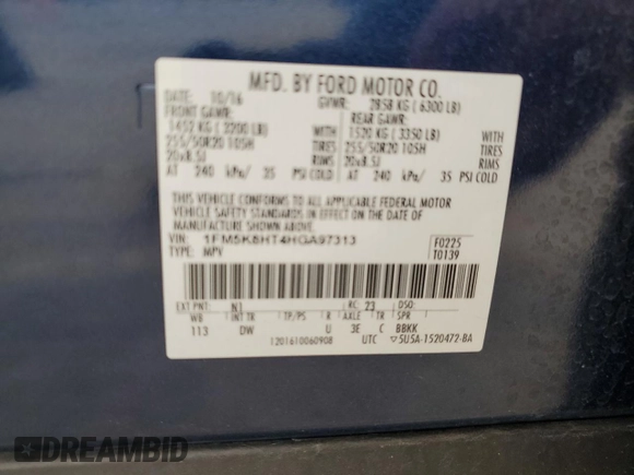 2017 Ford Explorer Platinum with VIN 1FM5K8HT4HGA97313, listed as a Copart auction lot 61678415 with 137,405 mi miles and Salvage title. Bid and sale history available at DreamBid. Image 14.