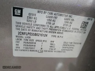 2011 Chevrolet Equinox LT w/2LT with VIN 2CNFLPE55B6216124, listed as a Copart auction lot 44753515 with 131,897 mi miles and Clean Title. Bid and sale history available at carsss.com. Image 16.