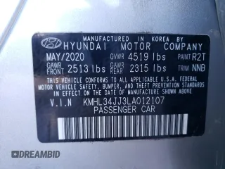 2020 Hyundai Sonata Hybrid Ultimate with VIN KMHL34JJ3LA012107, listed as a Copart auction lot 54268124 with 59,322 mi miles and Non Repairable. Bid and sale history available at carsss.com. Image 12.