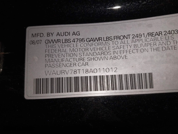 2008 Audi S5 with VIN WAURV78T18A011012, listed as a IAAI auction lot 41371023 with 112,736 mi miles. Bid and sale history available at carsss.com. Image 9.