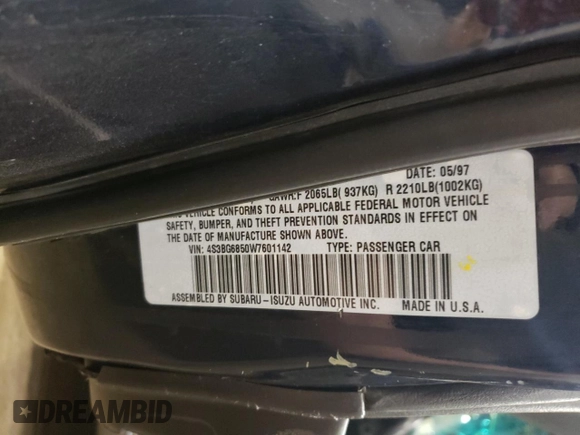 1998 Subaru Legacy Outback with VIN 4S3BG6850W7601142, listed as a Copart auction lot 57319505 with 227,489 mi miles and Salvage title. Bid and sale history available at DreamBid. Image 13.