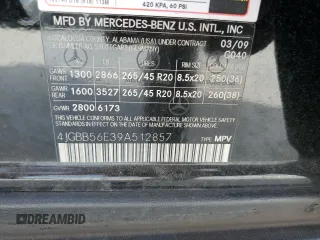 2009 Mercedes-Benz M 3.5L with VIN 4JGBB56E39A512857, listed as a Copart auction lot 89319305 with 192,478 mi miles and Salvage Title. Bid and sale history available at carsss.com. Image 15.