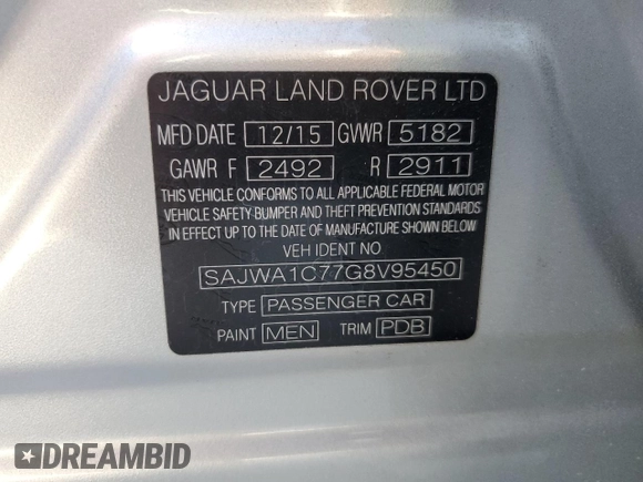 2016 Jaguar XJ R-Sport z VIN SAJWA1C77G8V95450, wystawiony jako Copart lot #77933704 z przebiegiem 55 733 mil mil oraz Szkoda całkowita • Salvage title. Historia ofert i sprzedaży dostępna na DreamBid. Obrazek 12.