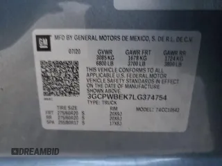 2020 Chevrolet Silverado 1500 Custom with VIN 3GCPWBEK7LG374754, listed as a Copart auction lot 83078394 with 100,469 mi miles and Clean Title. Bid and sale history available at carsss.com. Image 13.