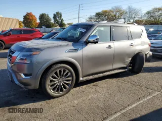 2023 Nissan Armada Platinum with VIN JN8AY2DBXP9834663, listed as a Copart auction lot 76820774 with 17,789 mi miles and Salvage Title. Bid and sale history available at carsss.com. Image 1.