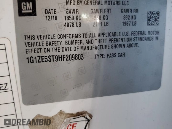 2017 Chevrolet Malibu LT with VIN 1G1ZE5ST9HF209803, listed as a Copart auction lot 48213315 with 111,158 mi miles and Salvage Title. Bid and sale history available at DreamBid. Image 12.