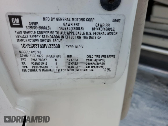 2003 Cadillac Escalade z VIN 1GYEC63T83R133508, wystawiony jako Copart lot #80091524 z przebiegiem Nie podano mil oraz Szkoda całkowita • Salvage title. Historia ofert i sprzedaży dostępna na DreamBid. Obrazek 13.