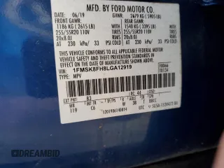 2020 Ford Explorer Limited с VIN 1FMSK8FH8LGA12919, выставлен на аукционе Copart как лот 62793835 с пробегом 60 316 миль миль и Списание • Salvage title. История ставок и продаж доступна на DreamBid. Изображение 14.