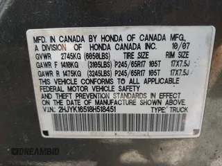 2008 Honda Ridgeline RTL z VIN 2HJYK16518H518451, wystawiony jako IAAI lot #42332723 z przebiegiem 295 375 mil mil oraz . Historia ofert i sprzedaży dostępna na DreamBid. Obrazek 9.