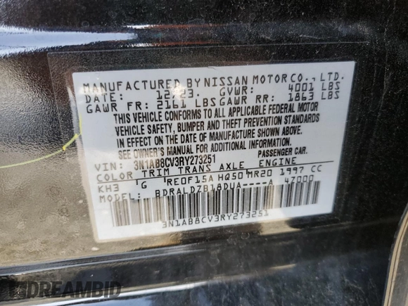 2024 Nissan Sentra SV with VIN 3N1AB8CV3RY273251, listed as a Copart auction lot 55443775 with 27,499 mi miles and Clean Title. Bid and sale history available at DreamBid. Image 13.