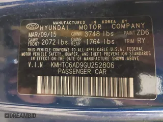 2016 Hyundai Veloster with VIN KMHTC6AD9GU252806, listed as a IAAI auction lot 41081753 with 112,662 mi miles. Bid and sale history available at carsss.com. Image 9.
