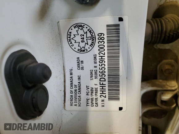 2009 Acura CSX z VIN 2HHFD56559H200389, wystawiony jako Copart lot #80910434 z przebiegiem Nie podano mil oraz Szkoda całkowita • Salvage title. Historia ofert i sprzedaży dostępna na DreamBid. Obrazek 13.