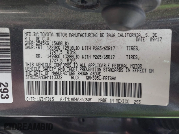 2017 Toyota Tacoma SR5 with VIN 3TMCZ5AN3HM113332, listed as a IAAI auction lot 41757467 with 199,846 mi miles. Bid and sale history available at carsss.com. Image 9.