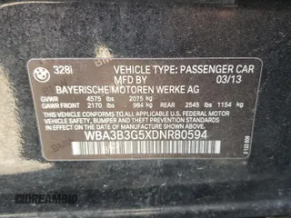 2013 BMW 3 Series 328i xDrive with VIN WBA3B3G5XDNR80594, listed as a Copart auction lot 44258335 with 148,620 mi miles and Salvage Title. Bid and sale history available at carsss.com. Image 12.