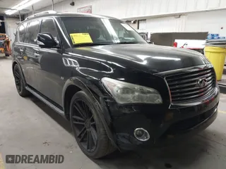 2014 Infiniti QX80 with VIN JN8AZ2NF2E9555963, listed as a IAAI auction lot 41894699 with 143,255 mi miles. Bid and sale history available at carsss.com. Image 1.