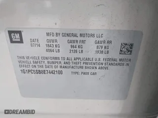 2014 Chevrolet Cruze 1LT with VIN 1G1PC5SB8E7442100, listed as a IAAI auction lot 42092820 with 113,178 mi miles. Bid and sale history available at carsss.com. Image 9.