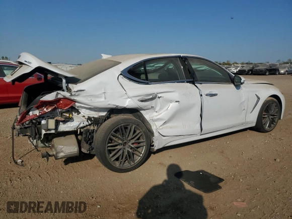 2019 Genesis G70 Dynamic with VIN KMTG34LE8KU037475, listed as a Copart auction lot 75364654 with 45,727 mi miles and Salvage Title. Bid and sale history available at DreamBid. Image 3.