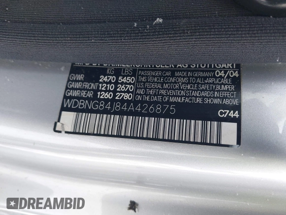 2004 Mercedes-Benz S-Class 5.0L with VIN WDBNG84J84A426875, listed as a IAAI auction lot 41608716 with 0 mi miles. Bid and sale history available at carsss.com. Image 9.