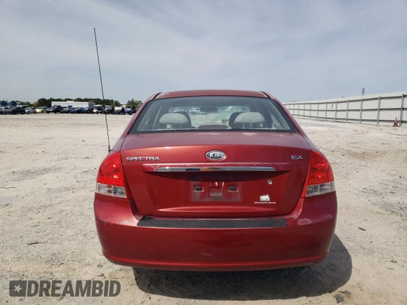 2009 Kia Spectra EX with VIN KNAFE221195634069, listed as a Copart auction lot 46187164 with 180,655 mi miles and Salvage Title. Bid and sale history available at carsss.com. Image 6.