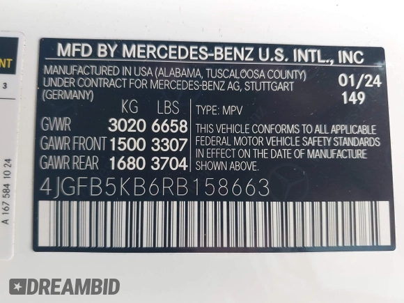 2024 Mercedes-Benz GLE 450 with VIN 4JGFB5KB6RB158663, listed as a IAAI auction lot 42415861 with 19,110 mi miles and . Bid and sale history available at DreamBid. Image 9.