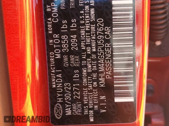 2023 Hyundai Elantra SEL z VIN KMHLM4AG5PU597620, wystawiony jako Copart lot #52069715 z przebiegiem 22 630 mil mil oraz Nie do naprawy • Non repairable. Historia ofert i sprzedaży dostępna na DreamBid. Obrazek 12.