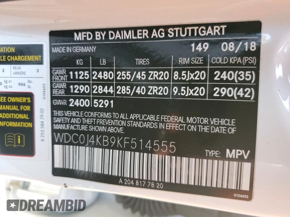 2019 Mercedes-Benz GLC with VIN WDC0J4KB9KF514555, listed as a Copart auction lot 61640822 with 31,888 mi miles. Bid and sale history available at carsss.com. Image 10.