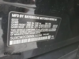 2022 BMW X7 xDrive40i with VIN 5UXCW2C06N9L50284, listed as a Copart auction lot 46737505 with 0 mi miles and Salvage Title. Bid and sale history available at carsss.com. Image 16.