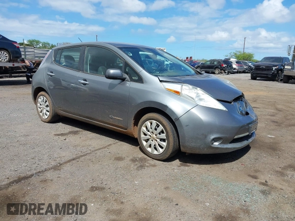 2015 Nissan LEAF SV with VIN 1N4AZ0CP5FC328708, listed as a IAAI auction lot 41679057 with 104,405 mi miles. Bid and sale history available at carsss.com. Image 1.