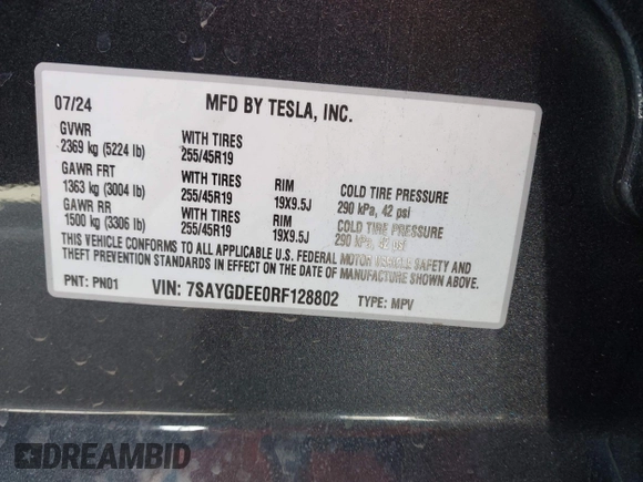 2024 Tesla Model Y Long Range z VIN 7SAYGDEE0RF128802, wystawiony jako IAAI lot #42128685 z przebiegiem 15 713 mil mil oraz . Historia ofert i sprzedaży dostępna na DreamBid. Obrazek 9.