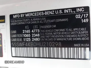 2017 Mercedes-Benz C 300 with VIN 55SWF4KB0HU210298, listed as a IAAI auction lot 41096804 with 95,790 mi miles and . Bid and sale history available at carsss.com. Image 9.