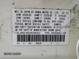 2008 Acura TSX z VIN JH4CL968X8C000523, wystawiony jako Copart lot #59599765 z przebiegiem 137 090 mil mil oraz Szkoda całkowita • Salvage title. Historia ofert i sprzedaży dostępna na DreamBid. Obrazek 13.