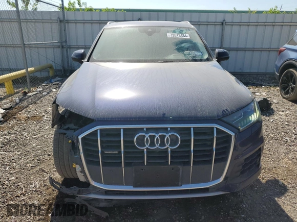 2021 Audi Q7 Premium Plus with VIN WA1LJAF74MD023455, listed as a Copart auction lot 72613464 with 56,968 mi miles and Salvage title. Bid and sale history available at DreamBid. Image 5.