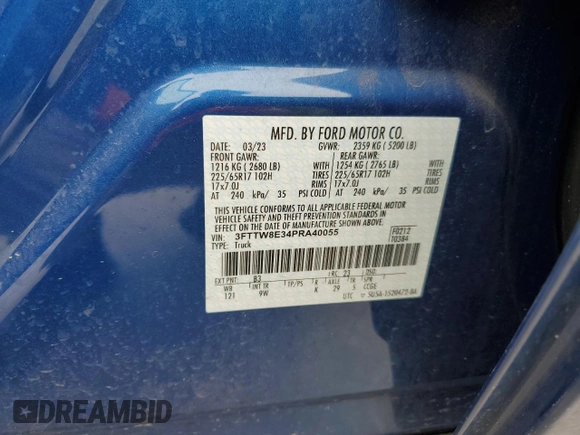 2023 Ford Maverick XL with VIN 3FTTW8E34PRA40055, listed as a Copart auction lot 51502775 with Not Provided miles and Salvage Title. Bid and sale history available at DreamBid. Image 14.