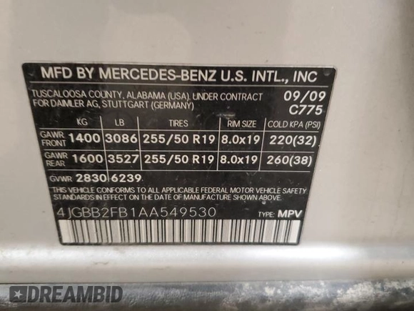 2010 Mercedes-Benz M 350 with VIN 4JGBB2FB1AA549530, listed as a Copart auction lot 45667715 with 151,841 mi miles and Salvage Title. Bid and sale history available at DreamBid. Image 13.