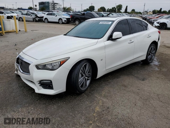 2015 Infiniti Q50 Sport with VIN JN1BV7AP4FM346670, listed as a Copart auction lot 54694985 with 76,347 mi miles and Salvage title. Bid and sale history available at DreamBid. Image 1.