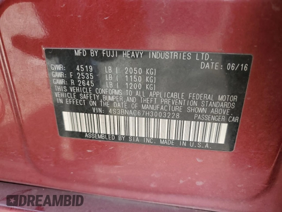 2017 Subaru Legacy Premium z VIN 4S3BNAC67H3003228, wystawiony jako Copart lot #77248884 z przebiegiem 164 713 mil mil oraz Szkoda całkowita • Salvage title. Historia ofert i sprzedaży dostępna na DreamBid. Obrazek 14.