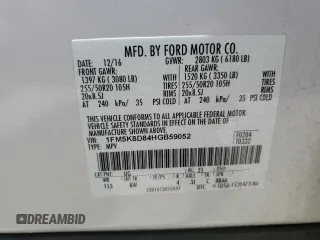 2017 Ford Explorer XLT with VIN 1FM5K8D84HGB59052, listed as a Copart auction lot 53406145 with 107,031 mi miles and Salvage Title. Bid and sale history available at carsss.com. Image 15.