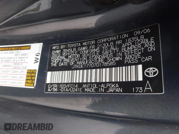 2007 Scion tC Spec с VIN JTKDE177070178585, выставлен на аукционе IAAI как лот 42253588 с пробегом 150 128 миль миль и . История ставок и продаж доступна на DreamBid. Изображение 9.