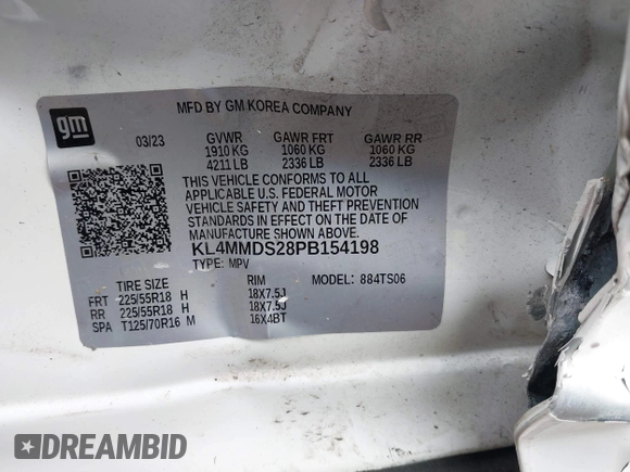 2023 Buick Encore GX Select with VIN KL4MMDS28PB154198, listed as a IAAI auction lot 42206254 with 23,392 mi miles and . Bid and sale history available at DreamBid. Image 9.