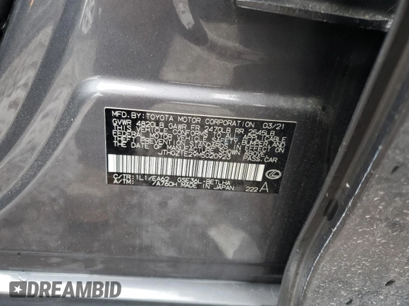 2021 Lexus IS 350 F Sport with VIN JTHGZ1E29M5020923, listed as a Copart auction lot 61129195 with 66,167 mi miles and Salvage title. Bid and sale history available at DreamBid. Image 12.
