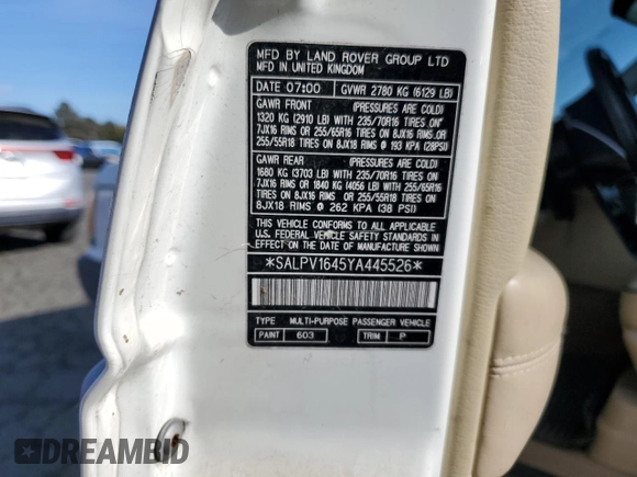 2000 Land Rover Range Rover with VIN SALPV1645YA445526, listed as a Copart auction lot 78736294 with 158,728 mi miles and Salvage Title. Bid and sale history available at DreamBid. Image 12.