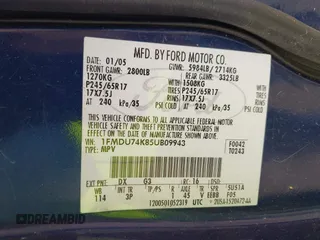 2005 Ford Explorer Eddie Bauer z VIN 1FMDU74K85UB09943, wystawiony jako IAAI lot #42337325 z przebiegiem 252 668 mil mil oraz . Historia ofert i sprzedaży dostępna na DreamBid. Obrazek 9.