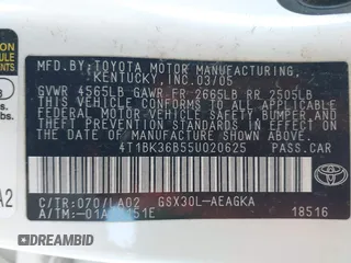 2005 Toyota Avalon XL with VIN 4T1BK36B55U020625, listed as a IAAI auction lot 41609693 with 150,975 mi miles and . Bid and sale history available at DreamBid. Image 9.