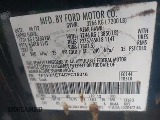 2012 Ford F-150 XL with VIN 1FTFX1ET4CFC15316, listed as a IAAI auction lot 42269513 with 145,517 mi miles and . Bid and sale history available at DreamBid. Image 9.