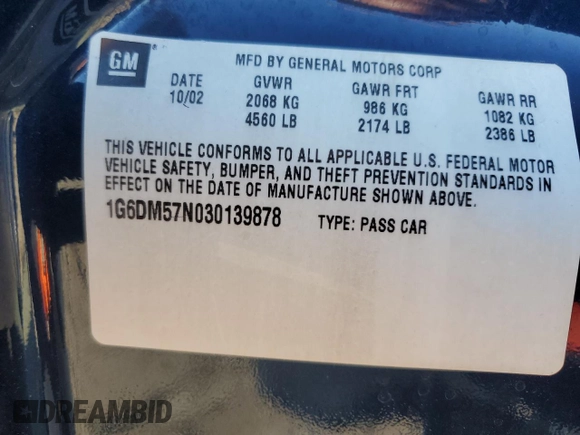 2003 Cadillac CTS with VIN 1G6DM57N030139878, listed as a Copart auction lot 66991484 with 187,869 mi miles and Salvage Title. Bid and sale history available at carsss.com. Image 13.