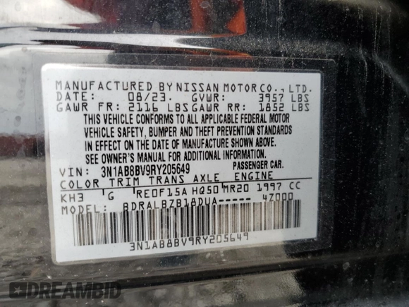 2024 Nissan Sentra S with VIN 3N1AB8BV9RY205649, listed as a Copart auction lot 46644935 with 4,200 mi miles and Salvage Title. Bid and sale history available at carsss.com. Image 12.
