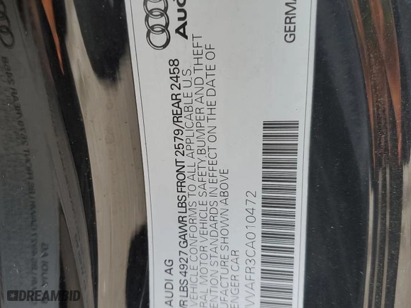 2012 Audi S5 Prestige with VIN WAUVVAFR3CA010472, listed as a Copart auction lot 42490315 with 185,352 mi miles and Salvage Title. Bid and sale history available at carsss.com. Image 13.