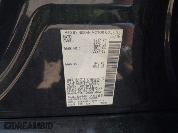 2016 Nissan Altima S z VIN 1N4AL3AP9GN374585, wystawiony jako IAAI lot #42124206 z przebiegiem 86 163 mil mil oraz . Historia ofert i sprzedaży dostępna na DreamBid. Obrazek 9.