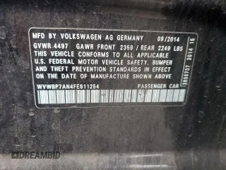 2015 Volkswagen CC Sport с VIN WVWBP7AN4FE811254, выставлен на аукционе Copart как лот 77702784 с пробегом 66 706 миль миль и На запчасти • Non repairable. История ставок и продаж доступна на DreamBid. Изображение 12.